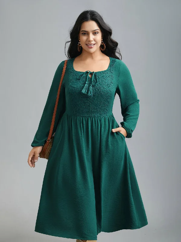 Dress to impress with elegant women’s wear   Lace Neck Detail Tassels Midi Dress