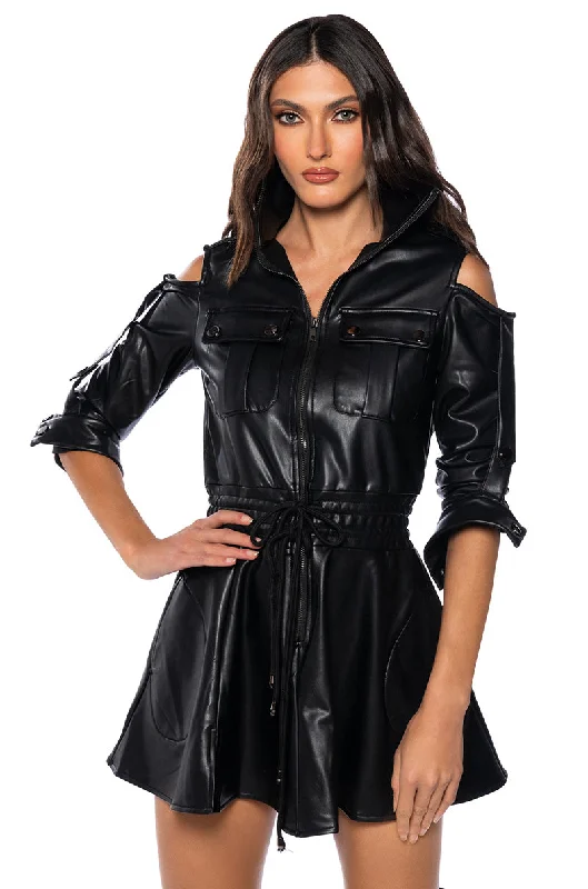 Bold and beautiful clothing for every woman INTO THE MATRIX FAUX LEATHER LONG SLEEVE MINI DRESS Bold and beautiful clothing for every woman INTO THE MATRIX FAUX LEATHER LONG SLEEVE MINI DRESS