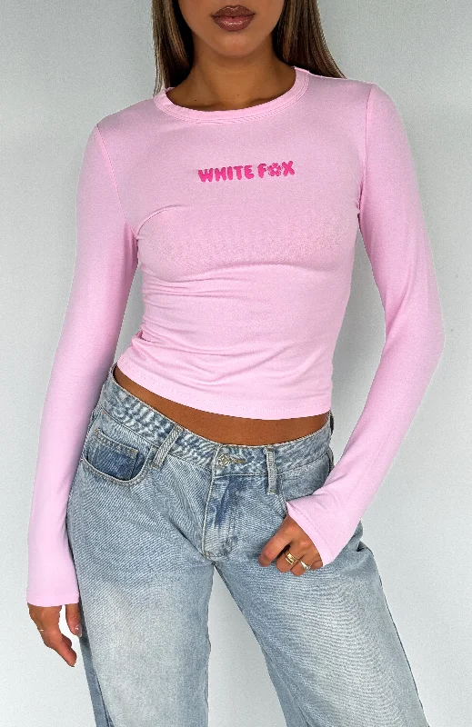 Discover the latest trends in women’s fashion   Love Addiction Long Sleeve Baby Tee Pink