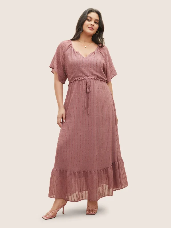 Versatile outfits to transition from day to night Solid Striped Notched Ties Up Pocket Flutter Maxi Dress Versatile outfits to transition from day to night Solid Striped Notched Ties Up Pocket Flutter Maxi Dress