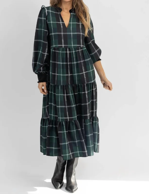 Chic, modern fashion for empowered women Plaid Sherril Long Sleeve Maxi Dress In Emerald Chic, modern fashion for empowered women Plaid Sherril Long Sleeve Maxi Dress In Emerald
