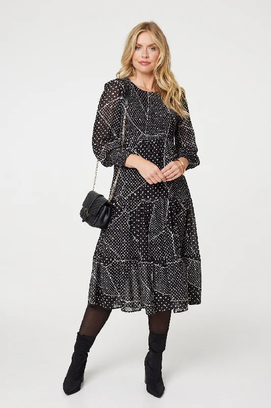 Bold and sophisticated looks for every woman   Polka Dot Print Puff Sleeve Midi Dress
