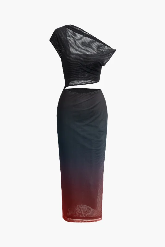 Fashion pieces that complement every woman’s style   Ombre Cut Out Asymmetrical Mesh Slit Midi Dress