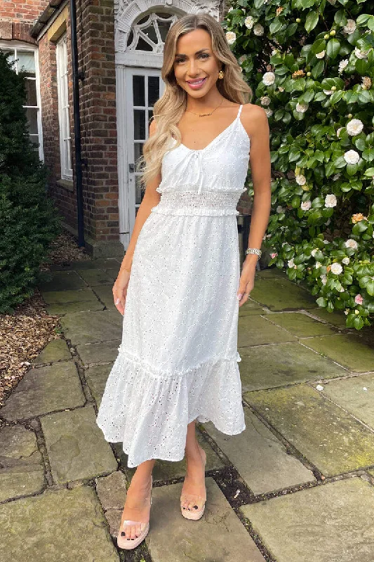 Premium quality women’s clothing at affordable prices   White Broderie Frill Hem Midi Dress