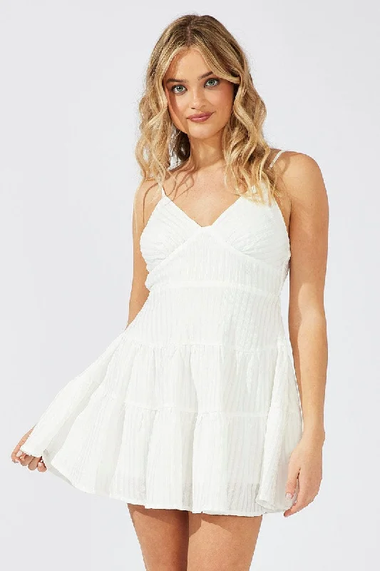 Everyday essentials for a stylish wardrobe   White Fit And Flare Dress Mini Textured Fabric