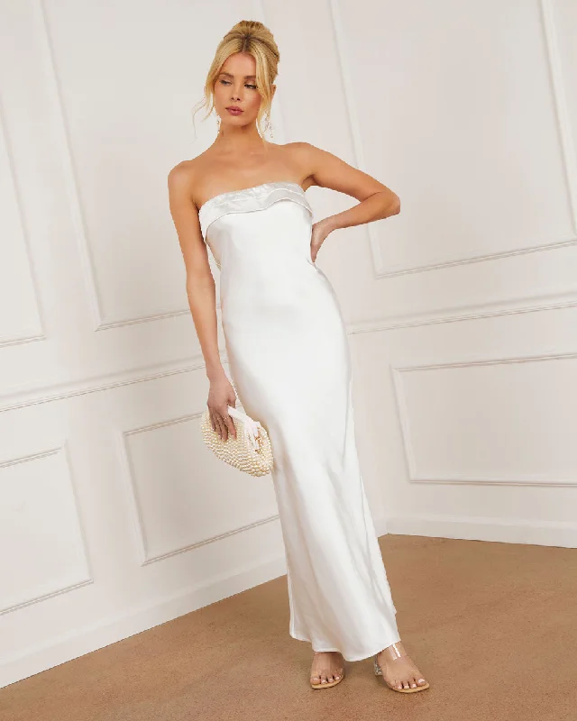 Chic for every occasion and style   Lovely Affair Satin Strapless Maxi Dress
