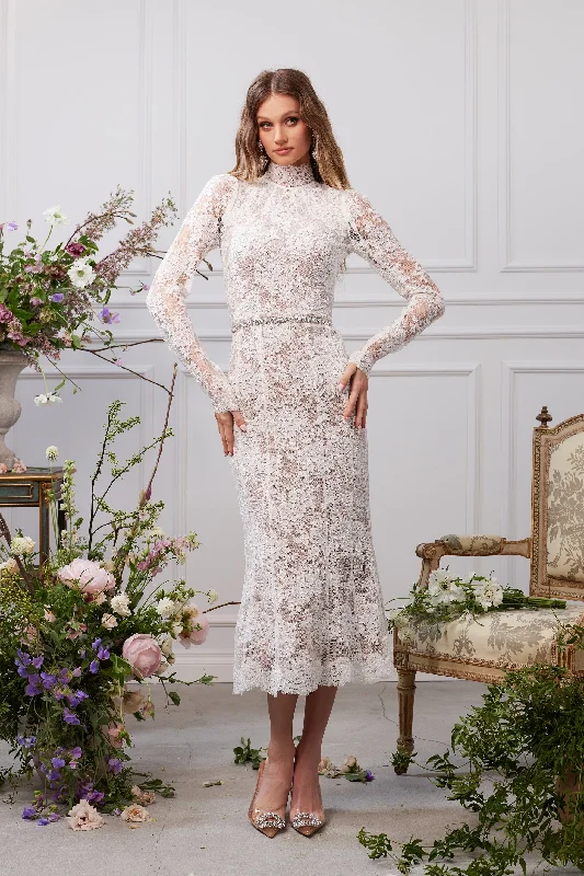 Modern fashion pieces designed for all women   The Greta Dress in White Chantilly Lace