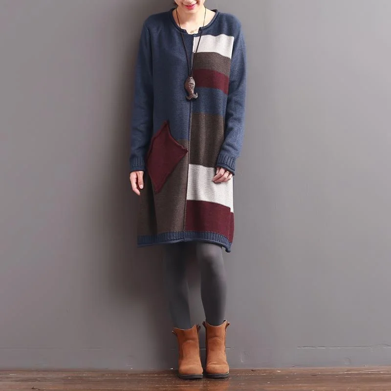 Latest fashion trends for modern women   winter blue knit dresses long casual sweaters