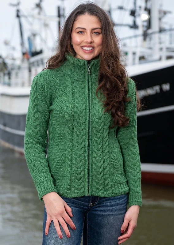 Cable Knit Aran Cardigan | Green