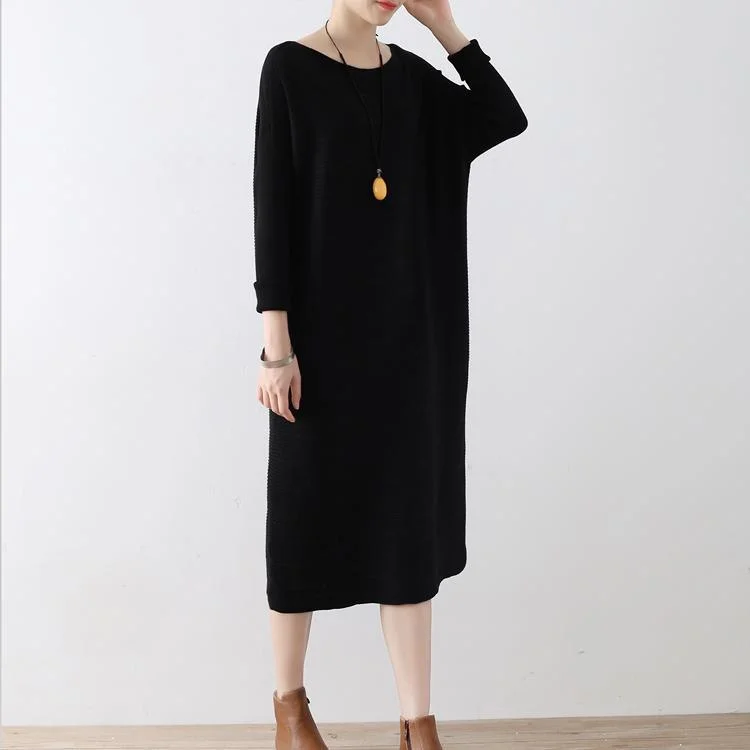 warm autumn outfits casual black sweater dresses plus size jacquard knit dress