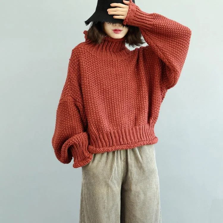 Sporty-chic women’s apparel for active lifestyles   Women red Sweater fall tunic knitwear high neck