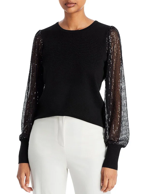 Womens Sequined Crewneck Pullover Sweater