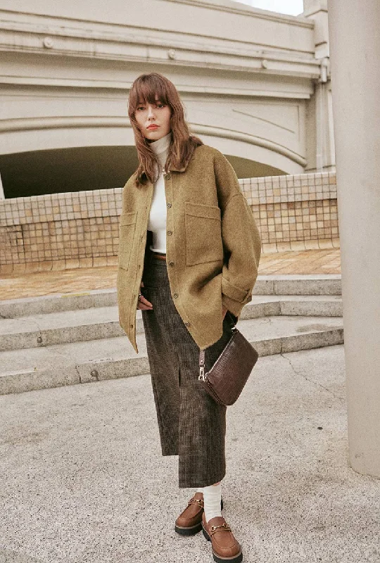 Trendy women’s clothing    Newton Oversized Wool Jacket - Olive Brown