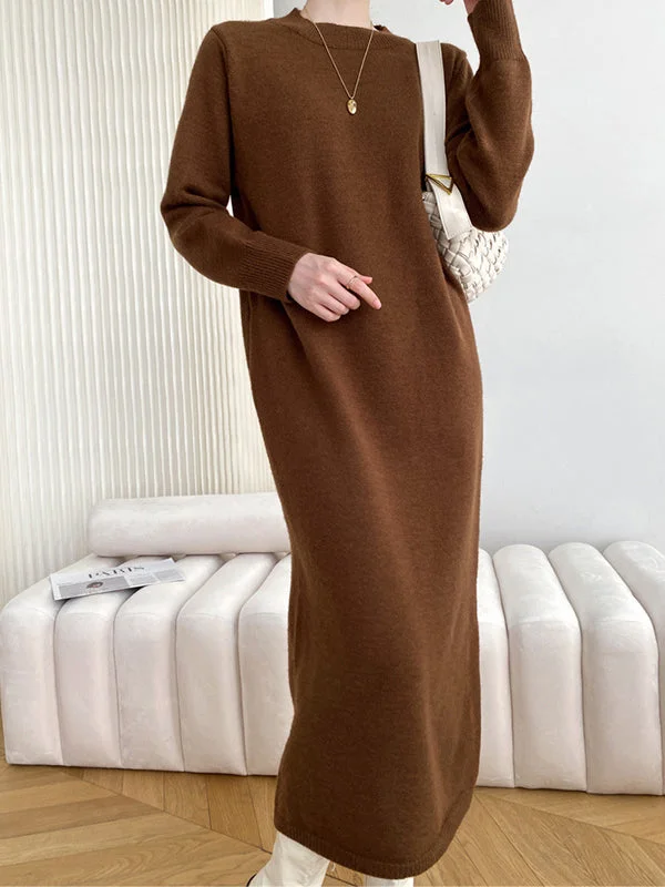 Refresh your wardrobe with high-quality women’s fashion   Urban Loose Long Sleeves Modern Solid Color Round-Neck Sweater Dresses