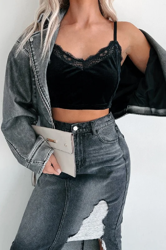 Luxurious fabrics and modern designs for women   Always Distracting Velvet Crop Top (Black)
