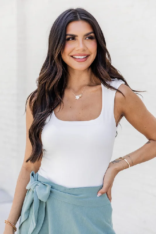 Bold fashion choices for the confident woman   Head In the Clouds Ivory Wide Strap Tank Bodysuit FINAL SALE