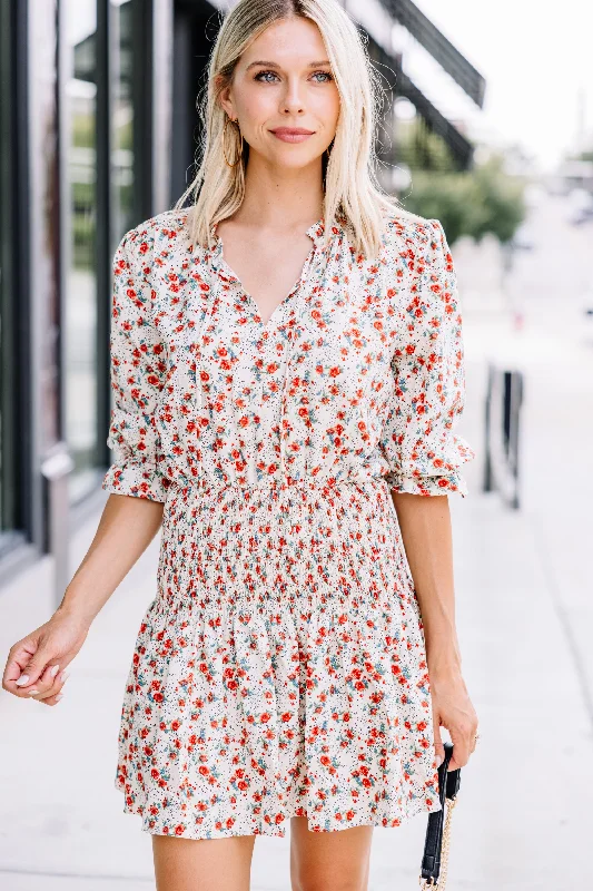 Feminine and fashionable clothing for every wardrobe   Forever Yours Sand White Ditsy Floral Dress