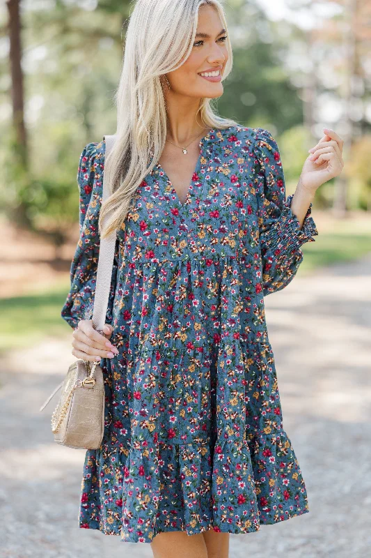 Trendsetting women’s clothing for fashion lovers   New Days Dusty Blue Ditsy Floral Dress