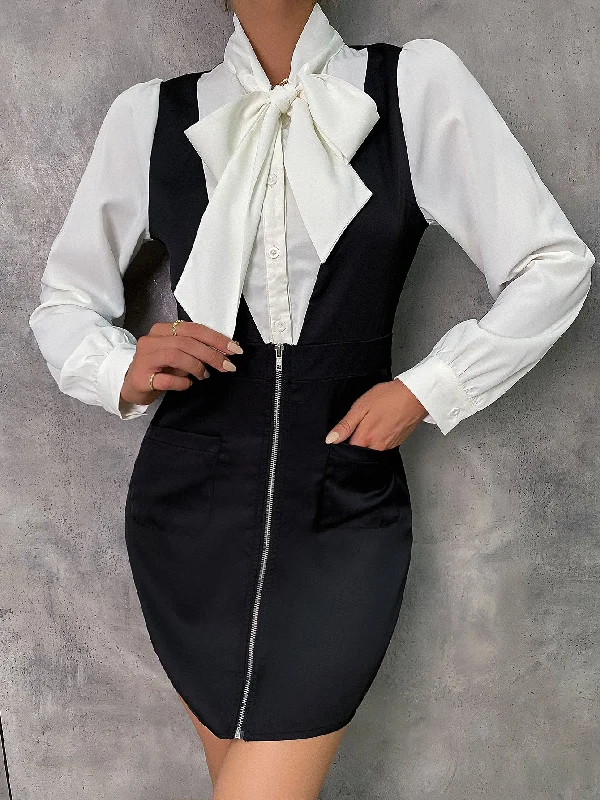 A perfect wardrobe for fashionable women   KittenAlarm - Tie Neck Zip Up Fitted Dress