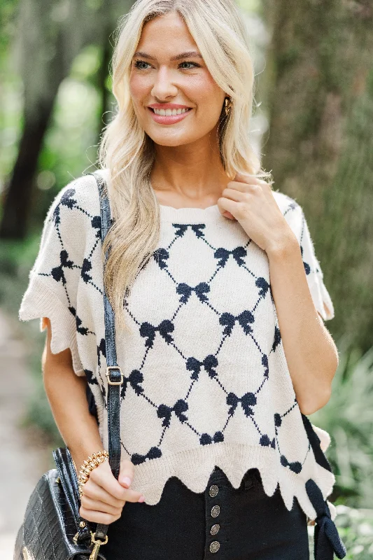 Curated collections of sophisticated women’s wear All Your Best Ecru Bow Print Sweater Curated collections of sophisticated women’s wear All Your Best Ecru Bow Print Sweater